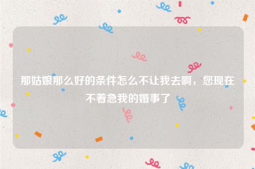 那姑娘那么好的条件怎么不让我去啊，您现在不着急我的婚事了
